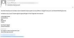 Email informing the recipient about a lottery prize he can claim (Email in German)