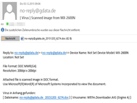 Screenshot of a spam mail with a manipulated attachment to infect the PC with Dridex
