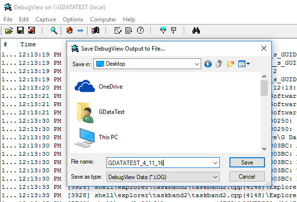 DebugView Save As