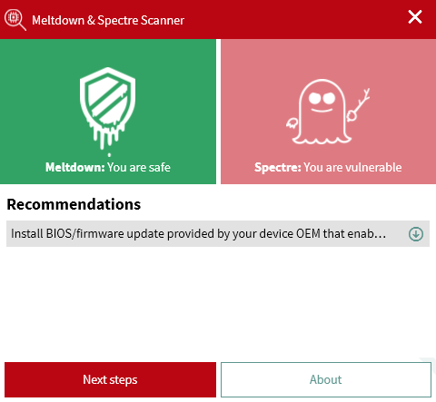 Scan result Spectre vulnerability detected