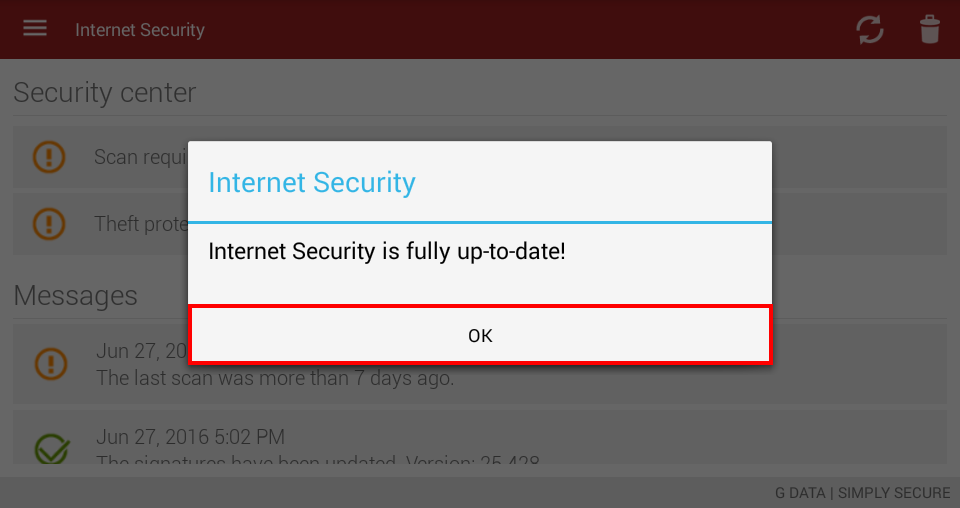 how to update mobile internet security for android g data