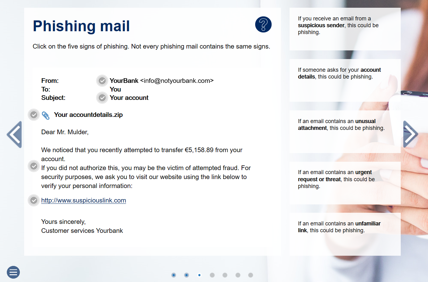 Example of a learning control of a G DATA Cyber Defense Awareness Trainings