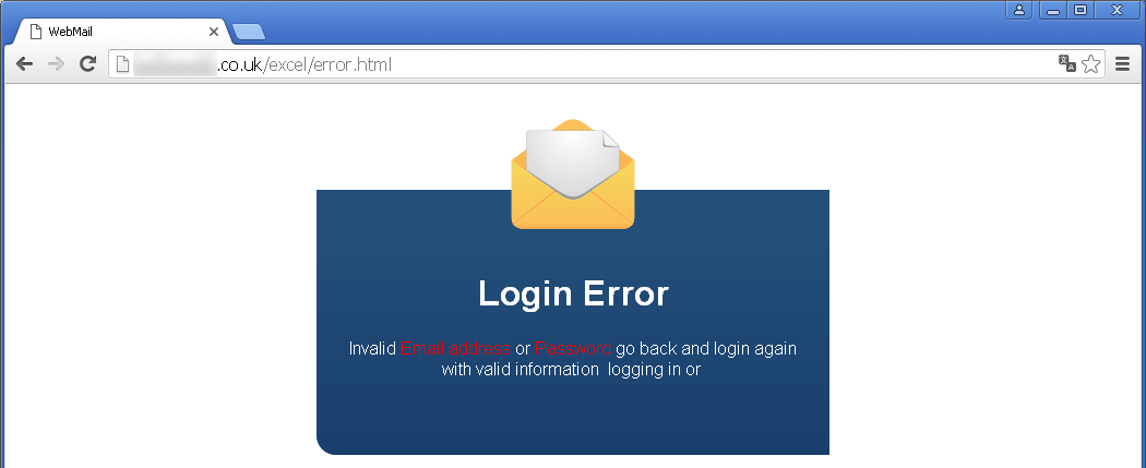 Screenshot of the alleged error message