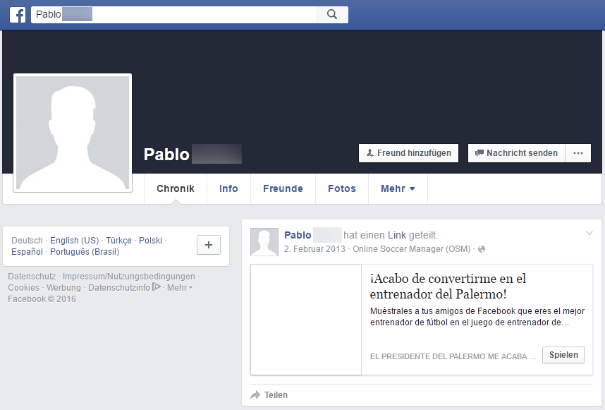 Screenshot of a potentially hacked Fecabook profile