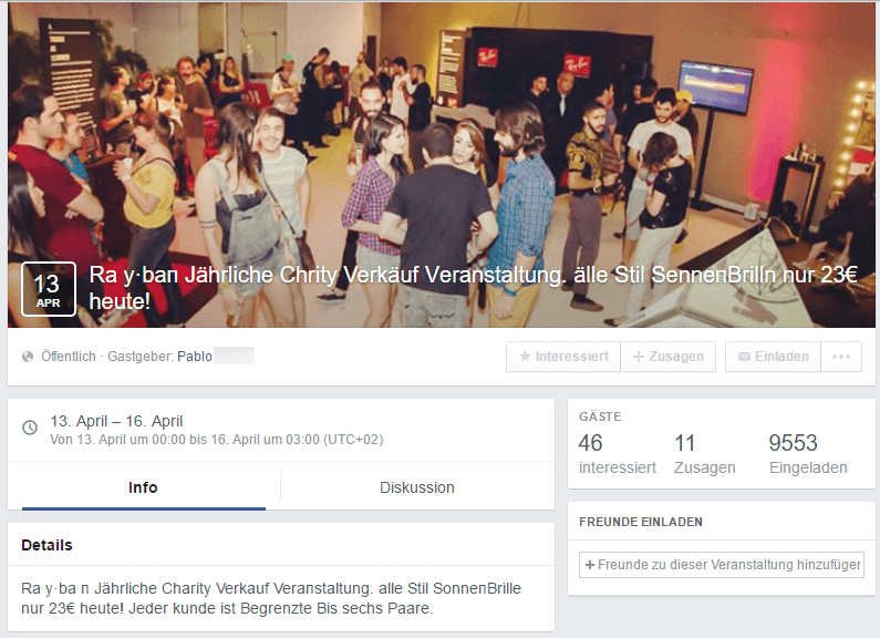 Screenshot of a dubious Facebook event