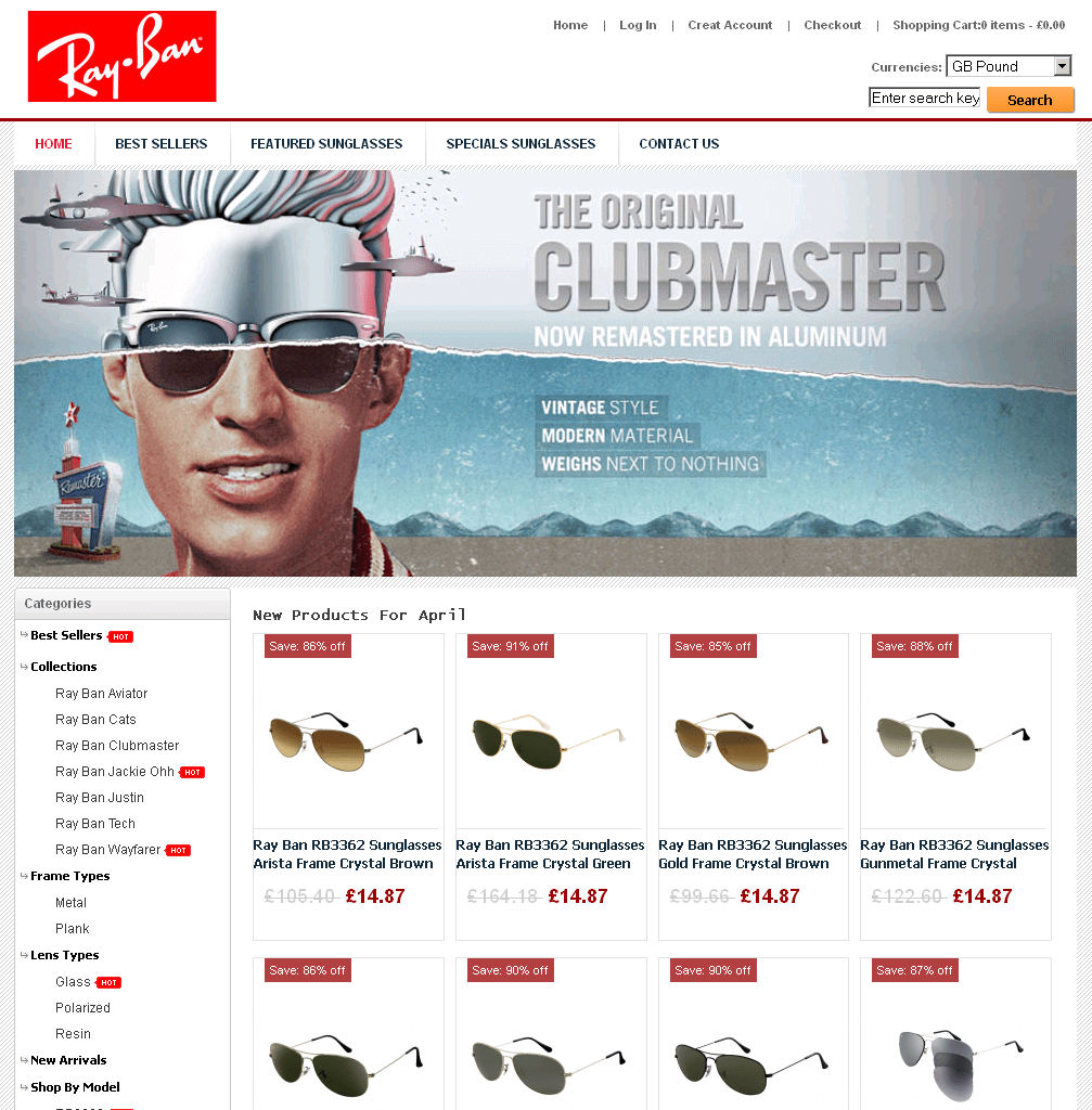 Screenshot of a Ray-Ban shop copy
