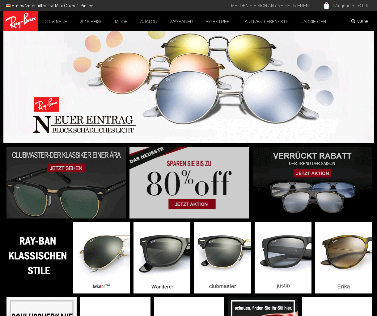 Screenshot of a Ray-Ban shop copy