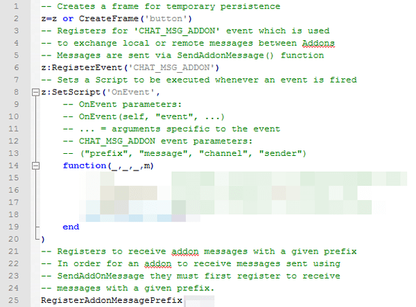 Screenshot: The code snippet that explains the function of CHAT_MSG_ADDON events